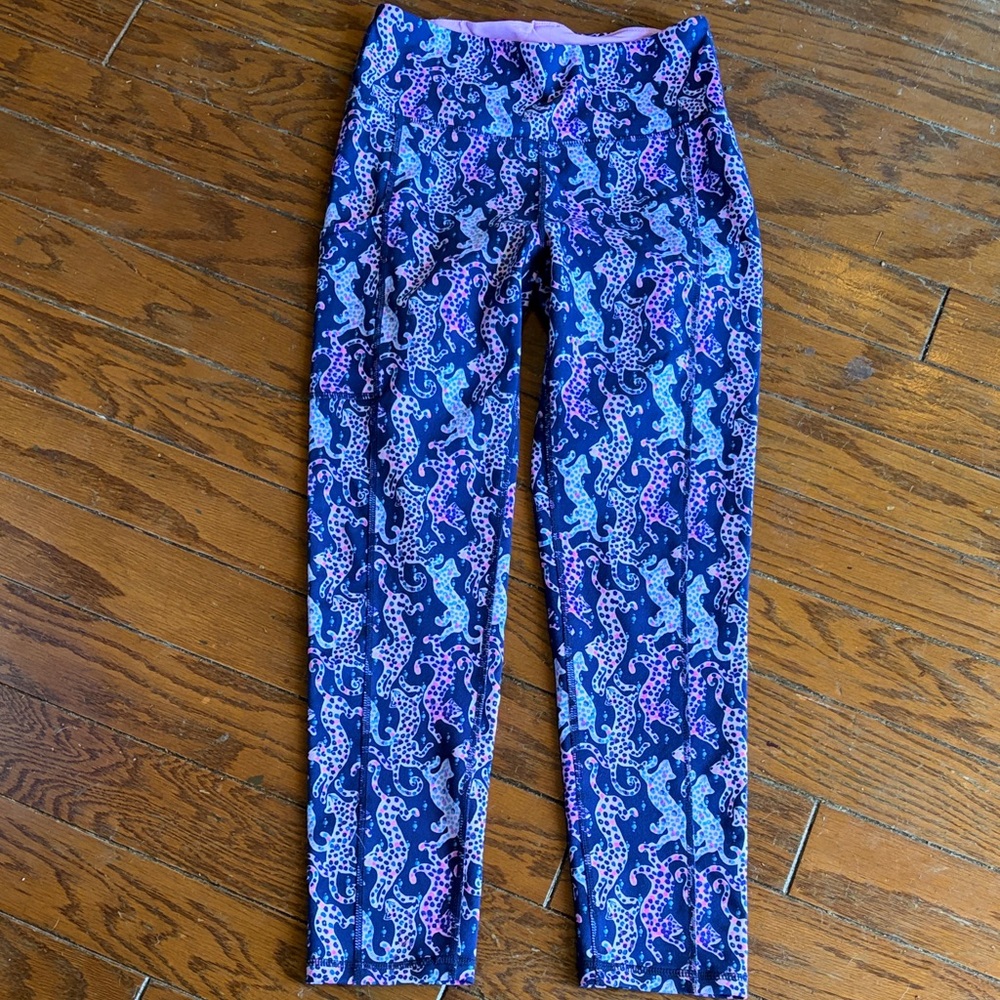 Lilly Pulitzer Navy Leggings with Teal and Pink Leopard Motif